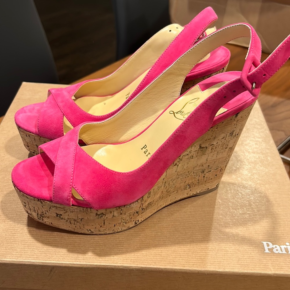 Christian Louboutin 36 pink cork wedge sandal